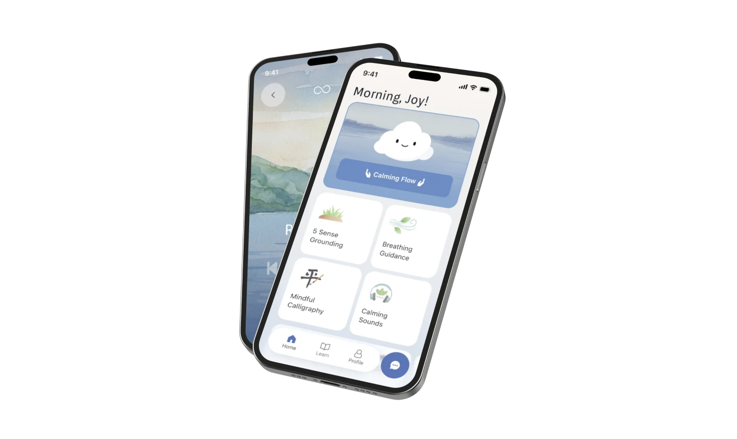 Calmisu anxiety app showing the guided breathing screen